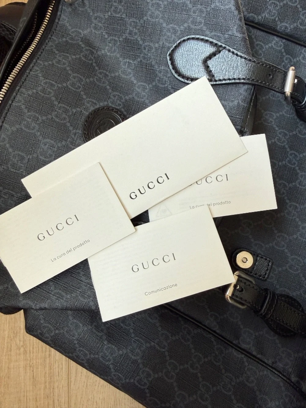 Gucci GG Supreme Black Canvas & Leather Double Buckle Backpack